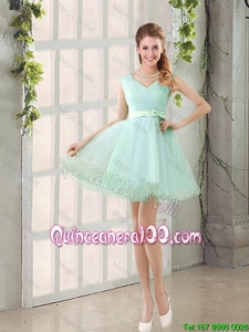 Great Pretty Gorgeous V Neck Strapless Dama Dresses with Bowknot