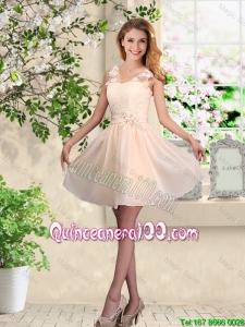 Great Suitable V Neck Appliques Dama Dresses in Champagne