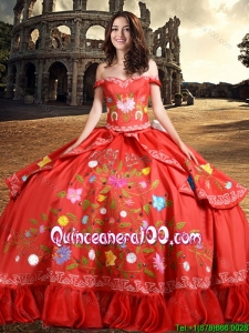 Western Style Fashionable Off The Shoulder Taffeta Quinceanera Dress with Embroidery and Bowknot