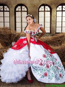Wild West Elegant Off The Shoulder Organza Quinceanera Dress with Embroidery and Ruffled Layers