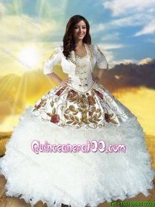 Country LifeStyle Discount Sweetheart Beaded Top White Quinceanera Dress with Embroidery and Ruffles