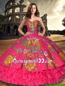 Western Style Discount Organza and Taffeta Sweet 16 Dress with Embroidery and Ruffled Layers