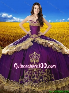 Beautiful Sweetheart Eggplant Purple Quinceanera Dress with Embroidery and Beading
