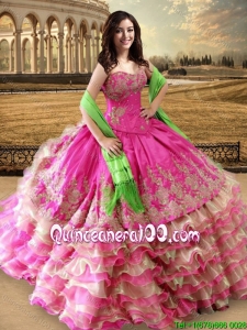 Discount Ruffled Layers Organza and Taffeta Quinceanera Dress in Hot Pink and Champagne