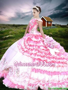 Exquisite One Shoulder Two Tone Quinceanera Dress with Beading and Ruffled Layers
