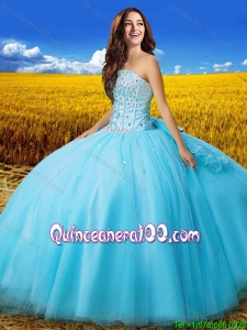 New Arrivals Really Puffy Strapless Tulle Quinceanera Dress with Bowknot and Beading