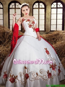 Perfect One Shoulder Embroideried and Beaded White Quinceanera Dress in Taffeta