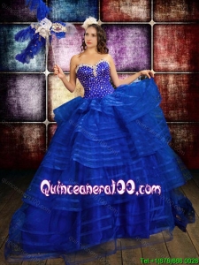 Western Theme Beautiful Beaded Bodice and Ruffled Layers Organza Quinceanera Dress in Royal Blue