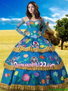 Western Theme Pretty See Through High Neck Embroideried Quinceanera Dress with Long Sleeves