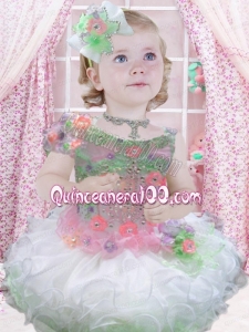 2014 Beautiful Organza Beading Short Little Girl Dress in Multi-color
