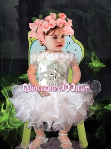 2014 Pretty Beading and Ruffles Short Seeves Little Girl Pageant in White