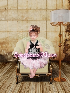 2014 Sweet Halter Beading and Ruffles Lace Up Little Girl Dress in Pink and Black