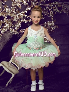 Fashionable Halter Knee-length Little Girl Dress with Beading and Ruffles