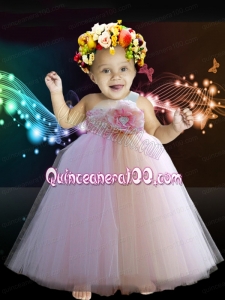 One Shoulder A-Line Floor-length Little Girl Dress in Baby Pink