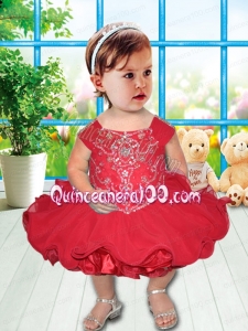 Red Square Knee-length Little Girl Dress with Beading and Ruffles for 2014