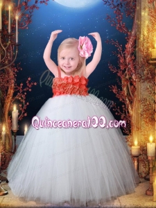 White Tulle Spaghetti Straps Ball Gown Little Girl Dress with Appliques