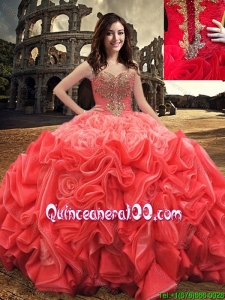 Western Style Popular Ball Gown Sweetheart Beaded Quinceanera Dress in Rolling Flowers