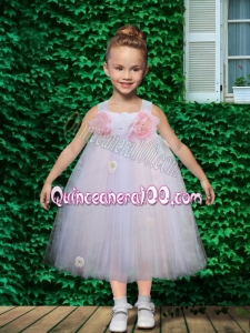2014 Cute Pink A-Line Tea-length Little Girl Dresses
