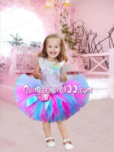 2014 Scoop Tulle Ball Gown Knee-length Little Girl Dresses with Bowknot
