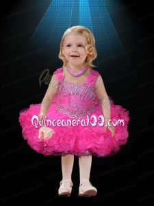 2014 Straps Backless Beading and Ruffles Little Girl Dress with Hand Made Flowers