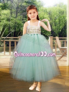 Ball Gown Straps Ankle-length Light Blue Little Girl Dresses with Appliques