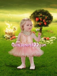 Cute Scoop Organza A-Line Ruching Little Girl Dress with Zipper-up for 2014