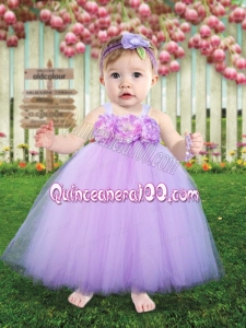 Cute Straps Tulle Ankle-length Little Girl Dresses in Lavender