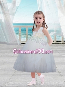 Elegant A-Line Tea-length Straps Little Girl Dresses in White