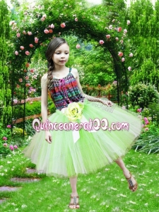 Fashionable Spaghetti Straps A-Line Knee-length Yellow Green Little Girl Dresses