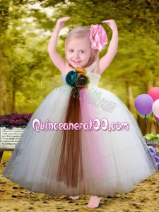 Pretty Halter Top Ball Gown Little Girl Dresses with Hand Made Flowers