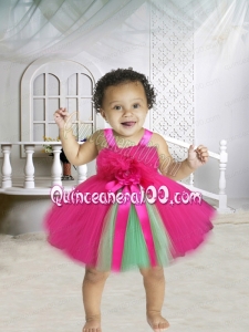 2014 A-Line Knee-length Hand Made Flowers Little Girl Dress with Straps