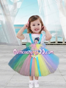 A-Line Straps Hand Made Flowers 2014 Little Girl Dress in Multi-color