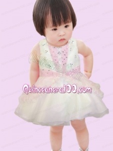 Cute A-Line Scoop Mini-length Beading Bowknot White Little Girl Dresses