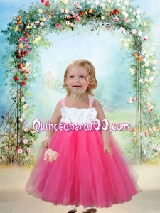 Cute A-Line Tulle Straps Appliques 2014 Little Girl Dress with Ankle-length
