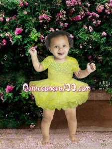 Cute Ball Gown Scoop Light Yellow Little Girl Dresses With Appliques Bowknot