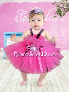 Cute Straps Tea-length Little Girl Dress with Hand Made Flowers