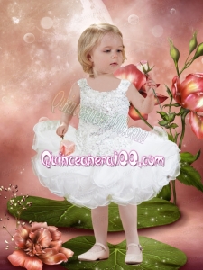 Elegant Ball Gown Straps White Little Girl Dresses With Beading Ruffles