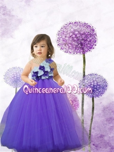Lavender A-Line Tulle One Shoulder Floor-length Little Girl Dress for 2014