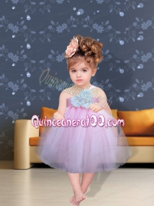Lilac Hand Made Flowers One Shoulder Fashionable Little Girl Dress for 2014