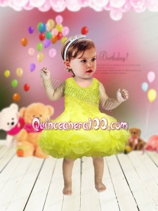 Modest A-Line Scoop Little Girl Dresses with Appliques Bowknot in Yellow for 2014