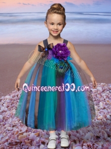 Multi-color A-Line Tulle Straps Tea-length Little Girl Dress for 2014