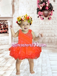 2014 Scoop Beading and Ruffles Backless Little Girl Dress with Short