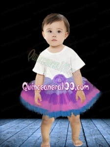 A-Line Multi-color 2014 Tulle Knee-length Little Girl Dress with Hand Made Flowers