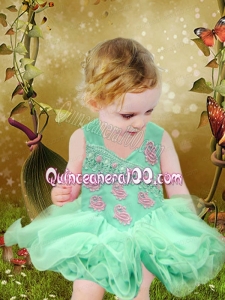 Cute Appliques and Ruffles Backless Organza Little Girl Dress for 2014