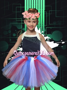 Cute Halter Ruffles Tulle Knee-length 2014 Little Girl Dress in Multi-color