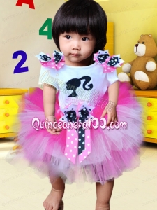 Cute Rose Pink Tulle Bowknot Little Girl Dress for 2014