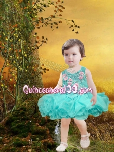 Elegant A-Line Scoop Little Girl Dresses with Appliques Bowknot in Green for 2014