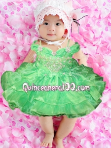 Fashionable Knee-length Spring Green Little Girl Dress with Bowknot