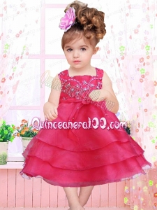 Red Ruffled Layers and Bowknot A-Line Square Tea-length Little Girl Dress for 2014