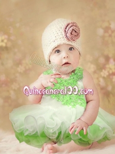 Spring Green Appliques and Ruffles Scoop 2014 Little Girl Dress with Backless